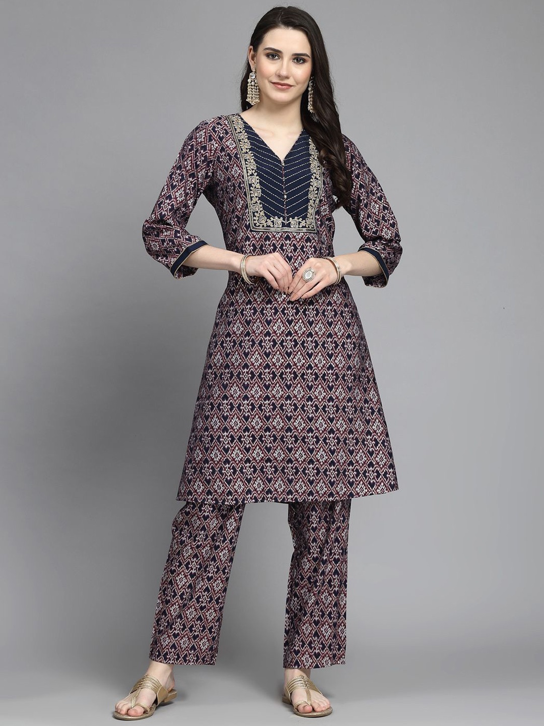

Nayam By Lakshita Floral Printed A-Line Chanderi Cotton Kurta with Trouser, Blue