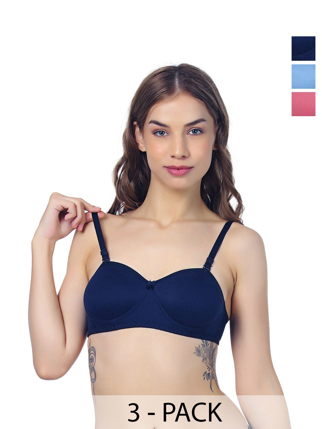 

Designer Bugs Pack Of 3 Half Coverage Lightly Padded T-shirt Bra, Blue