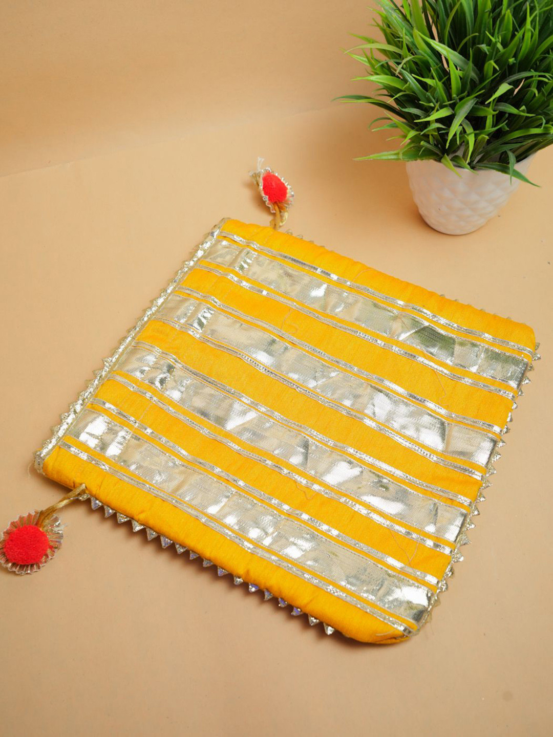 

VIRAASI Embellished Shopper Handheld Bag with Tasselled, Yellow