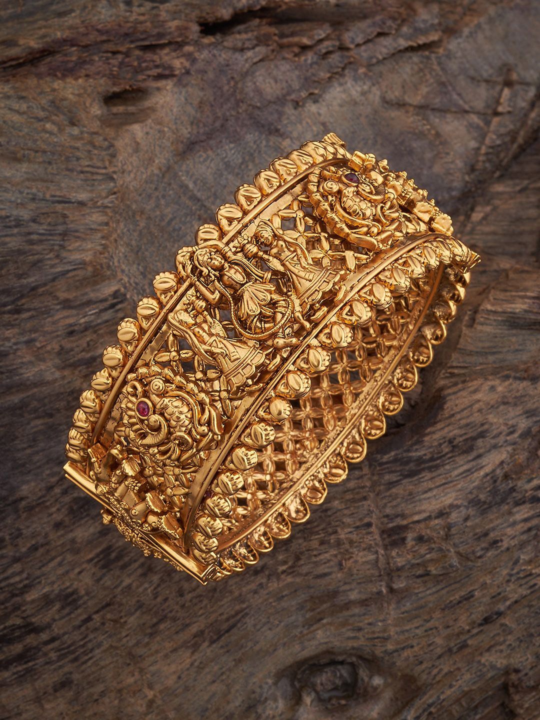 

Kushal's Fashion Jewellery Gold-Plated Stone Studded Antique Bangle