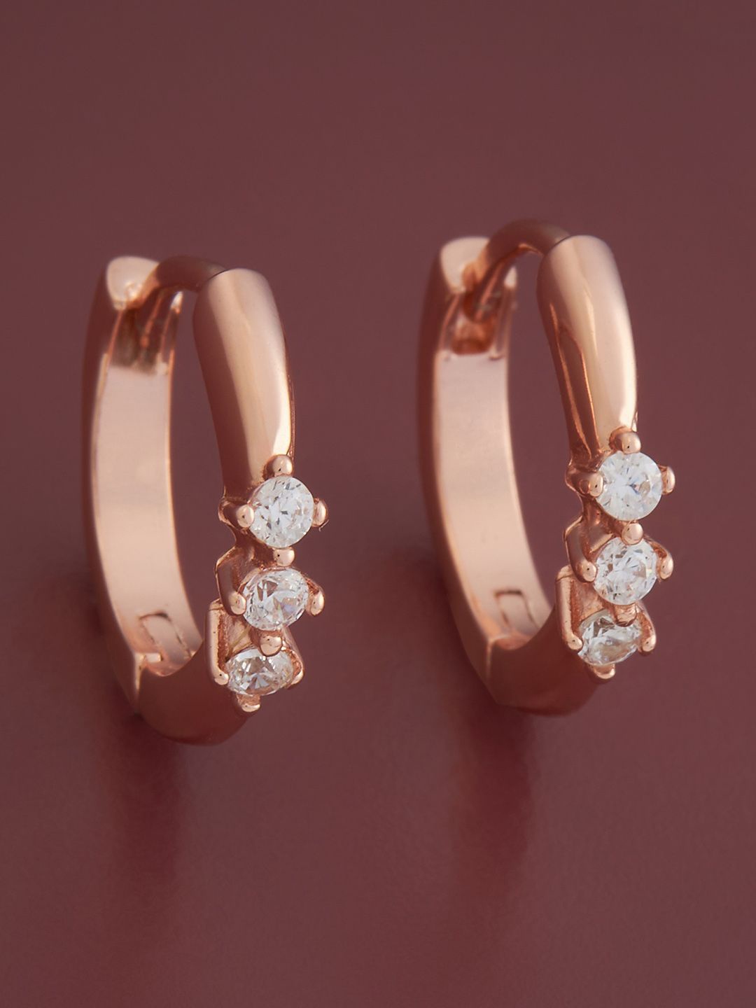 

Kushal's Fashion Jewellery Sterling Silver Zircon Rose Gold-Plated Hoop Earrings