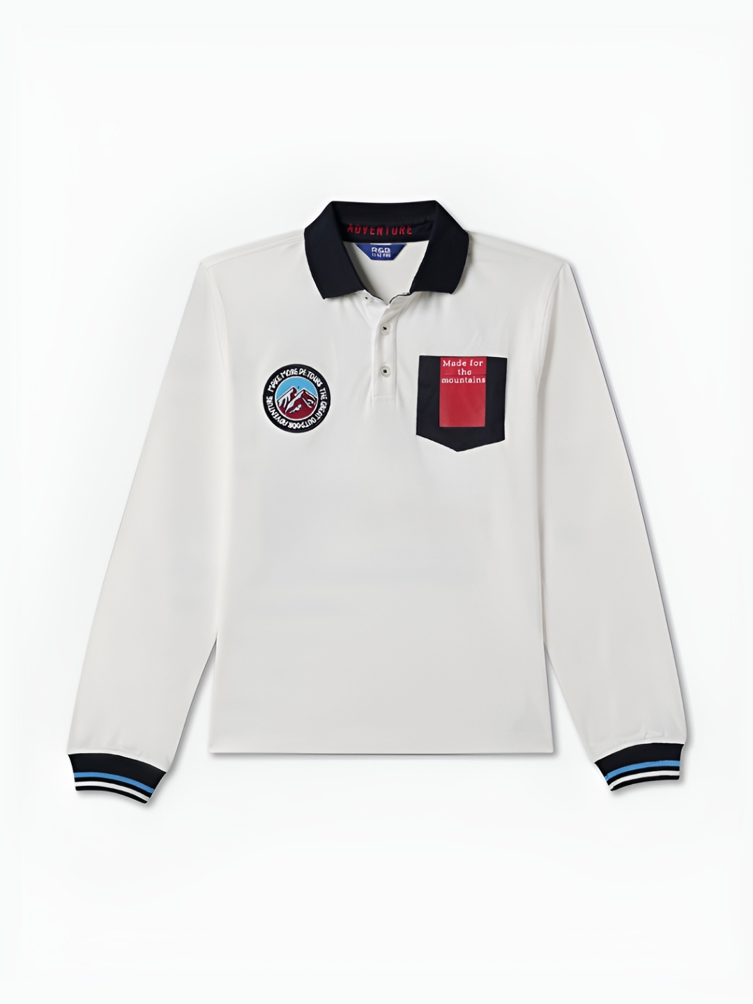 

R&B Boys Contrast Pocket Applique Polo Collar T-shirt, White