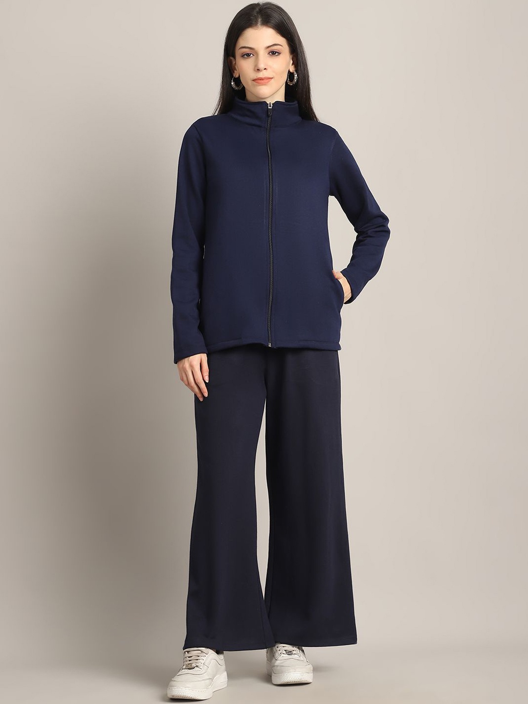

Rute Women Mock Collar Pure Cotton Tracksuit, Navy blue