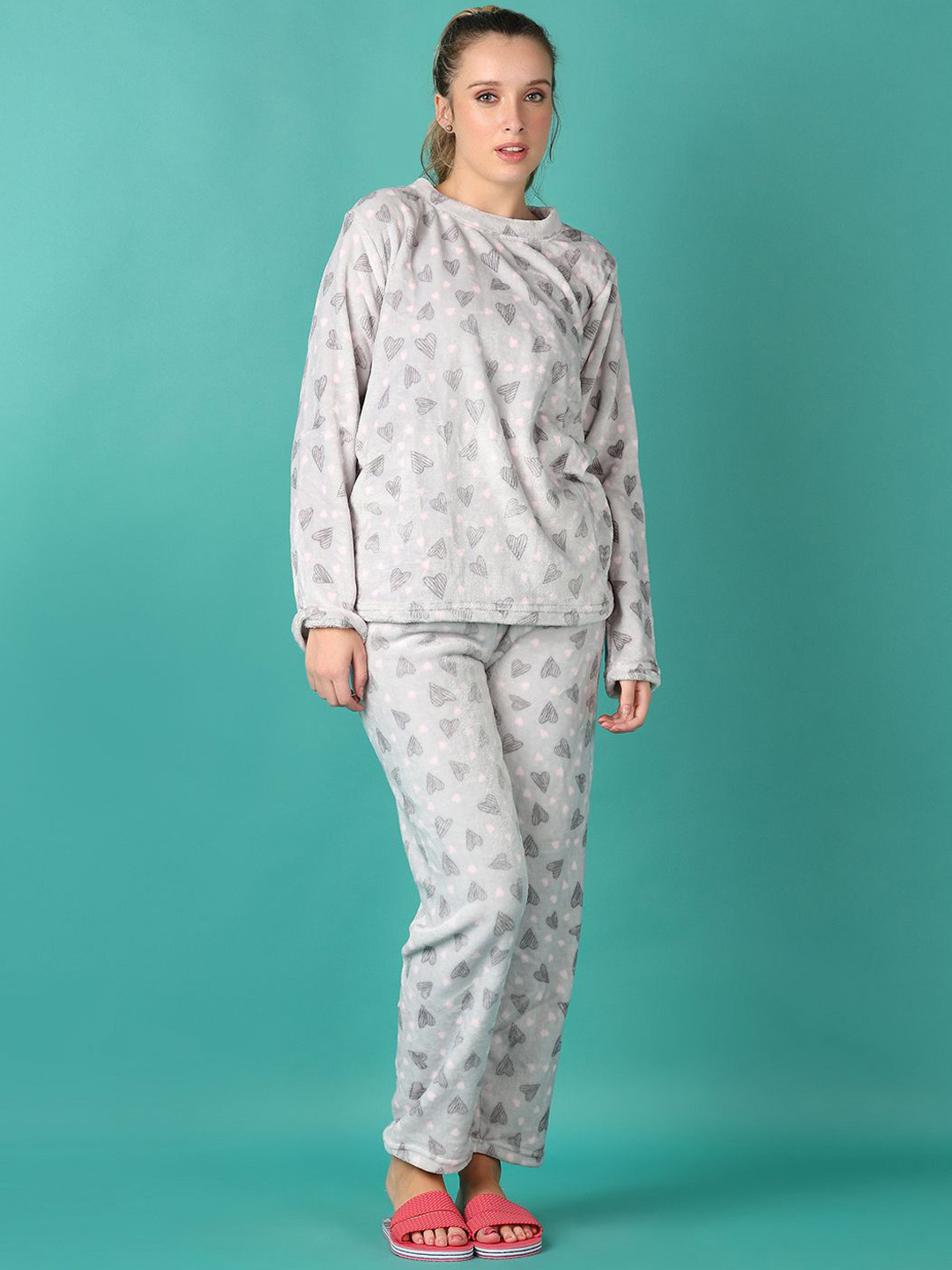 

V-Mart Women Geometric Printed Night suit, Grey