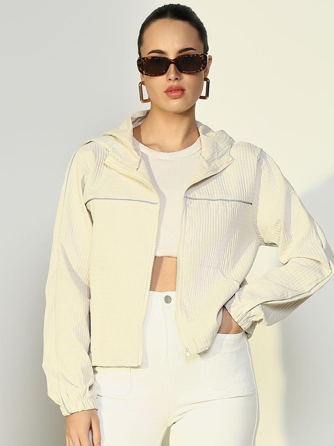 

SHOWOFF Self Design Hooded Tailored Jacket, Cream