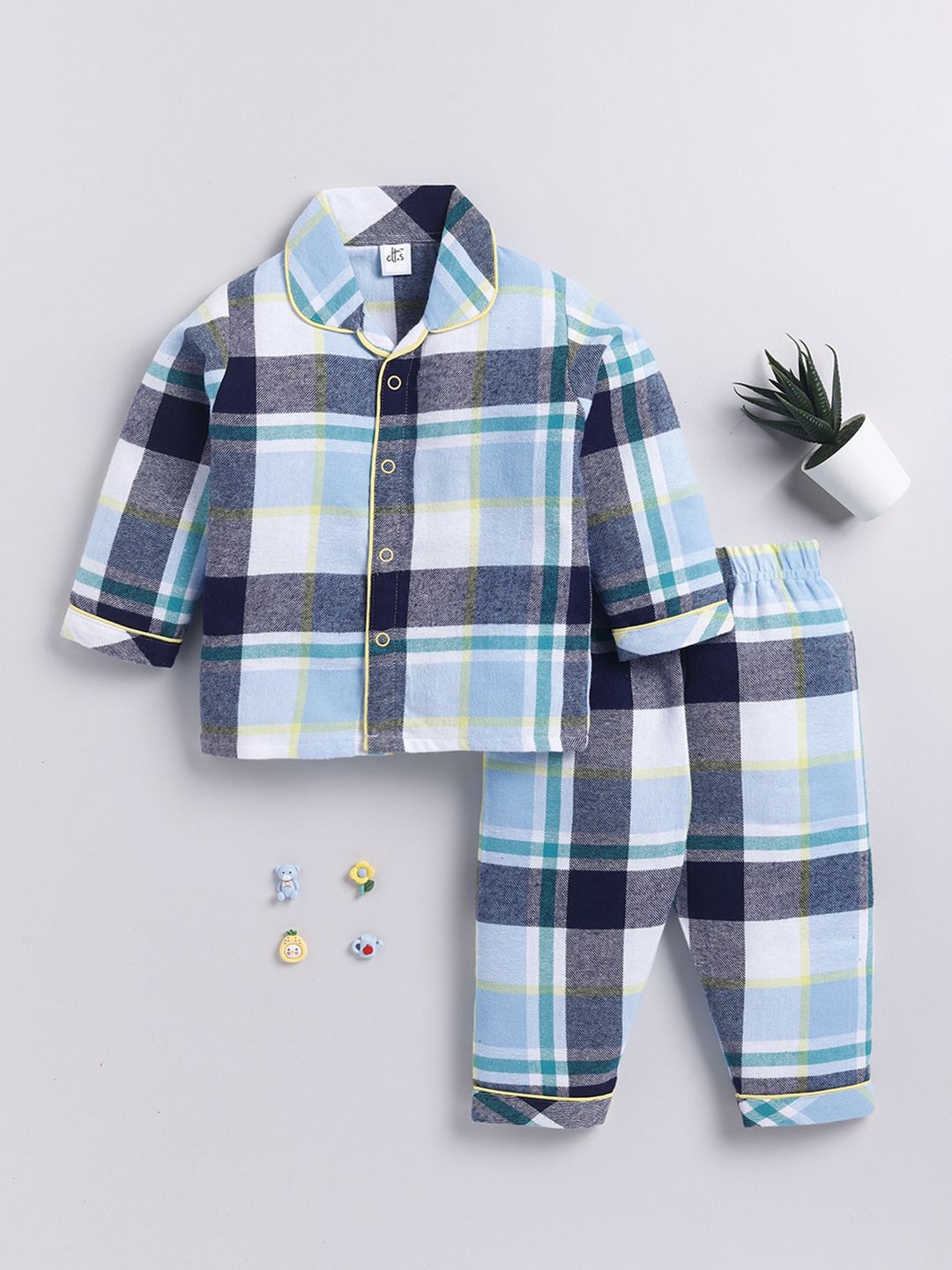 

Clt.s Kids Pure Checked Cotton Printed Night suit, Blue