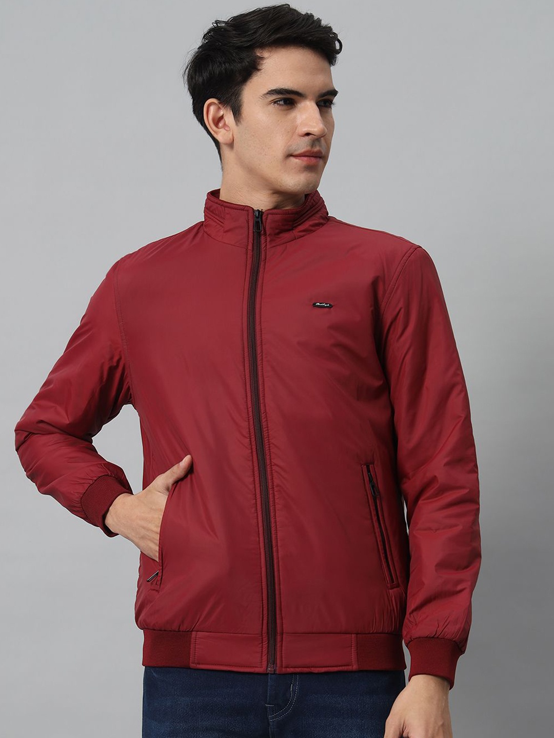 

AR-FIT Men Striped Polyester Water Resistant Open Front Jacket, Maroon