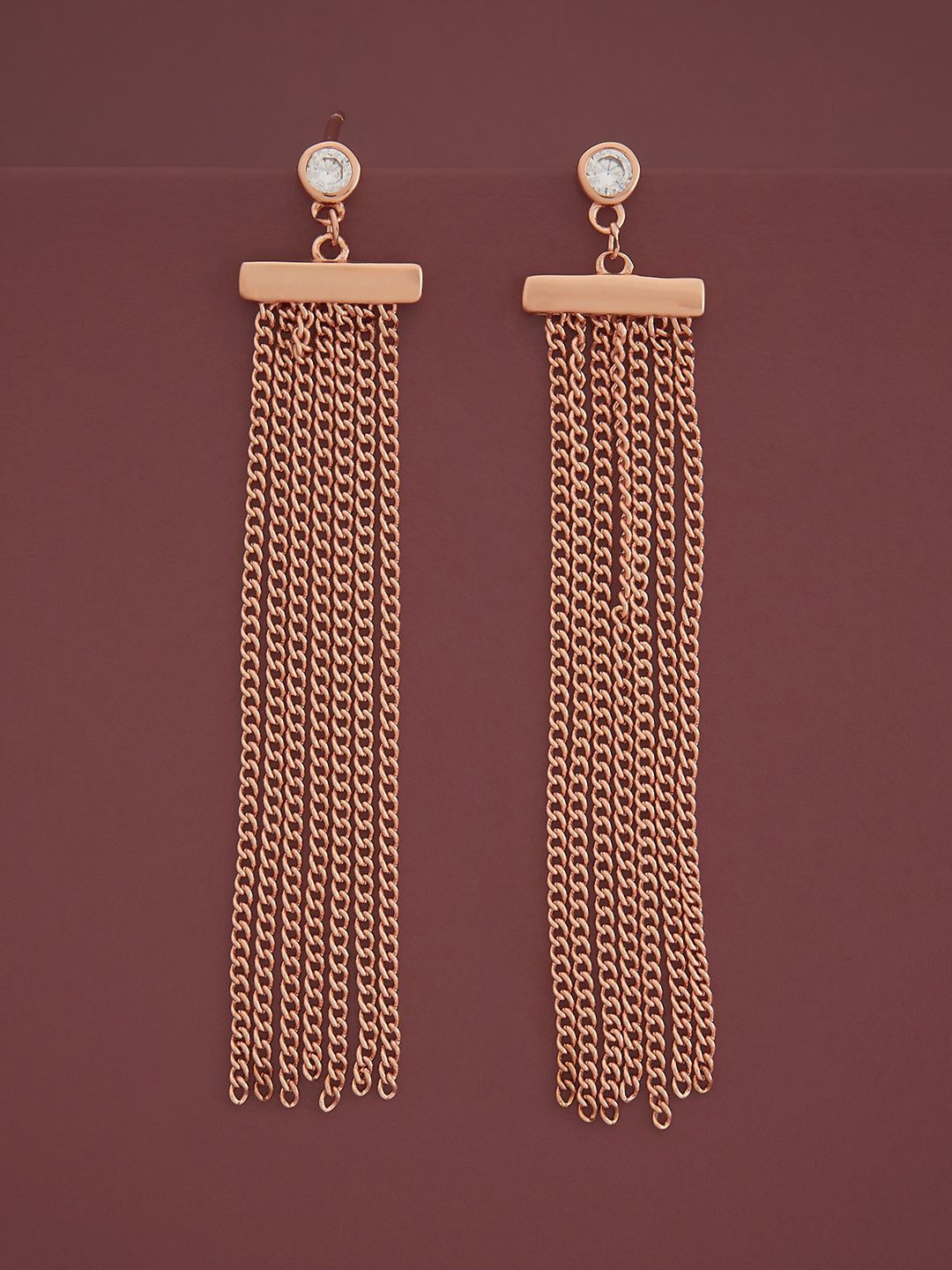 

Kushal's Fashion Jewellery Sterling Silver Zircon Rose Gold-Plated Drop Earrings