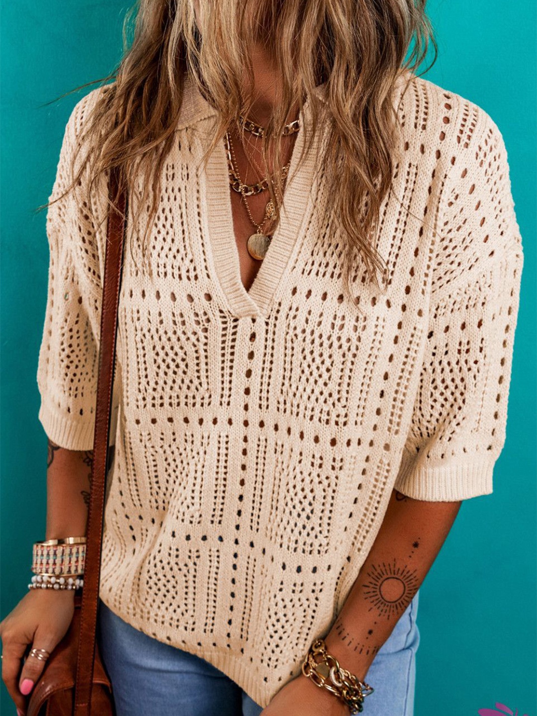 

StyleCast Women V-Neck Ribbed Pullover, Beige