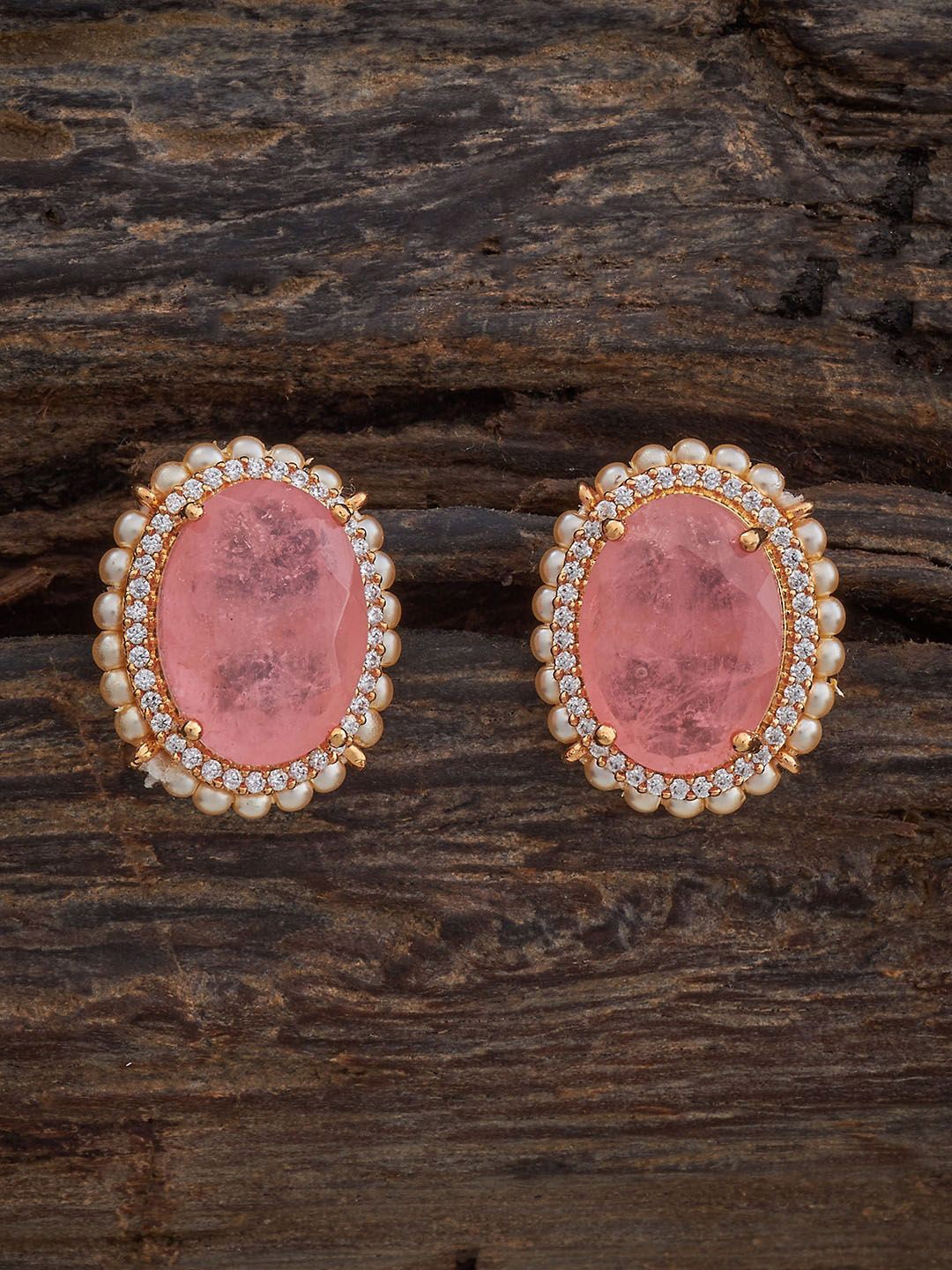 

Kushal's Fashion Jewellery Gold-Plated Zircon Studded Circular Studs Earrings