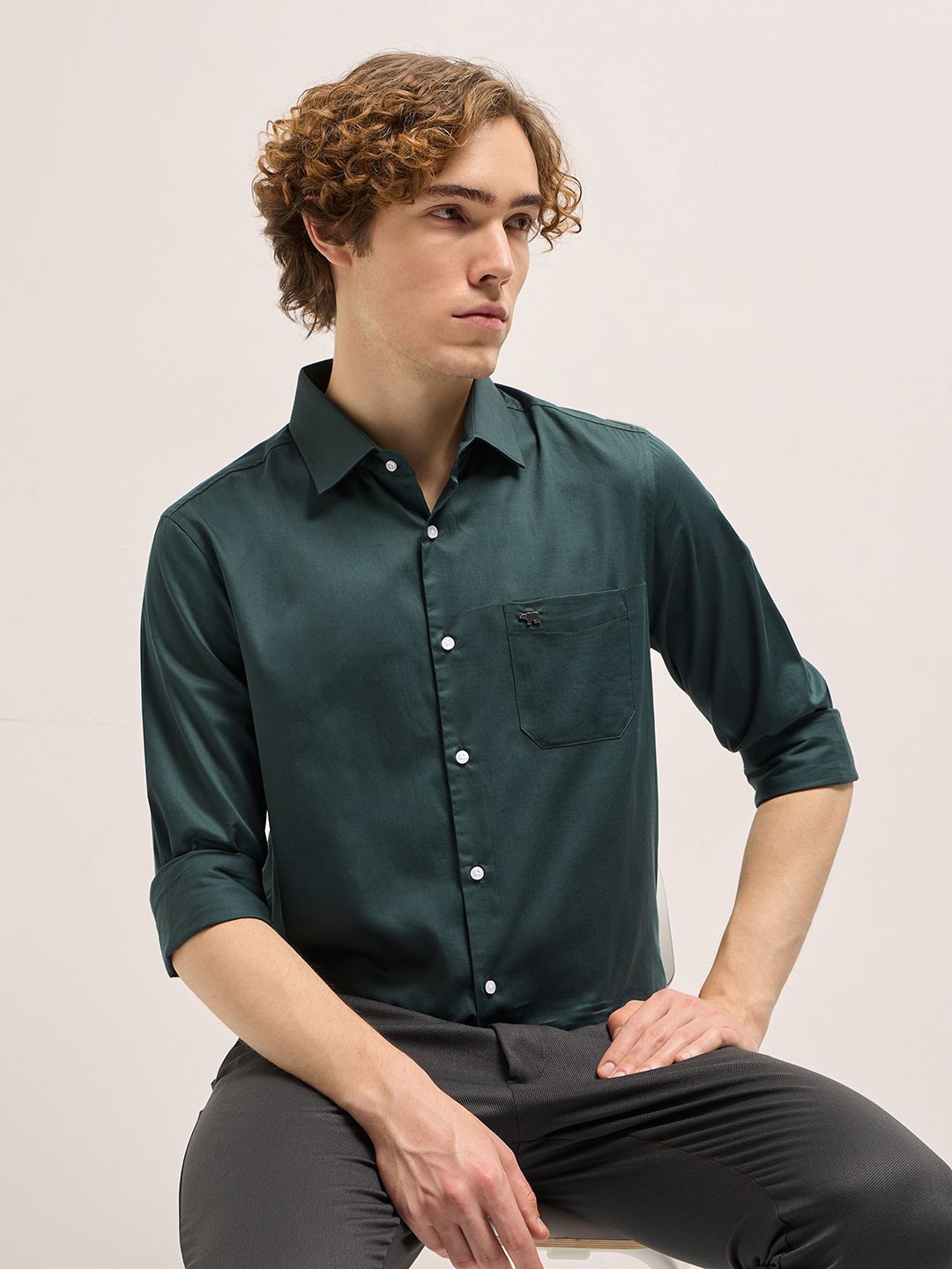 

THE BEAR HOUSE Tailored Fit Cotton Formal Shirt, Green