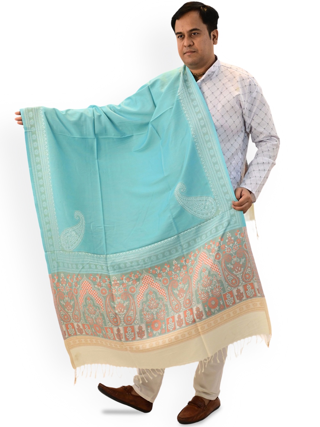 

Vrinde Paisley Printed Light weight Kashmiri Woollen Shawl, Blue