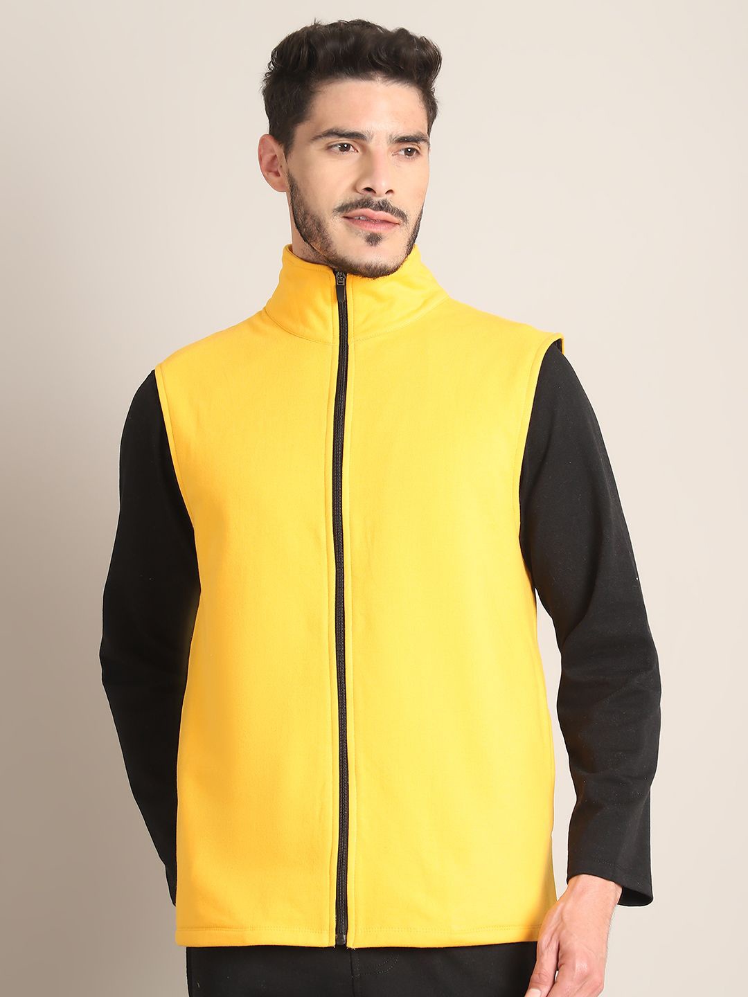 

Rute Men Pure Cotton Mock Collar Sleeveless Sweatshirt, Yellow