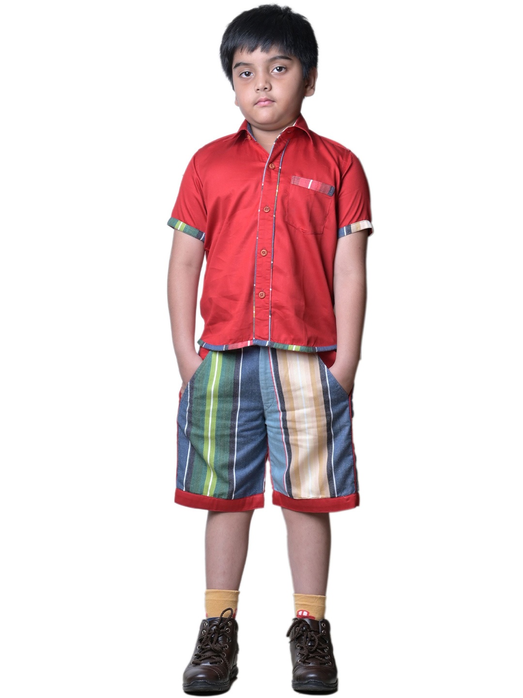 

BAESD Boys Magpie Casual Shirt with Colour Contrast Detail, Red