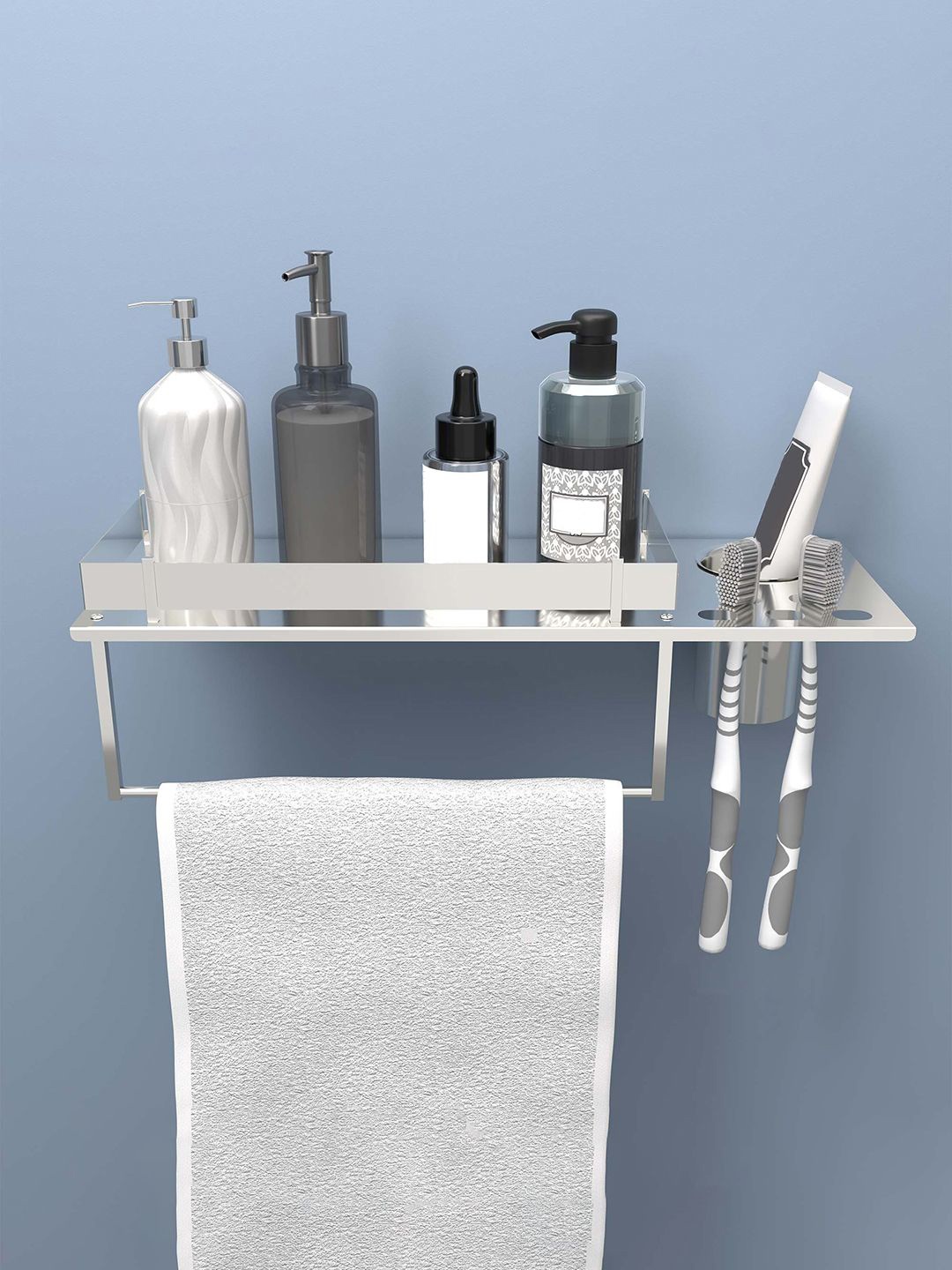 

Kuber Industries Silver-toned Stainless Steel Bathroom Shelf Holder