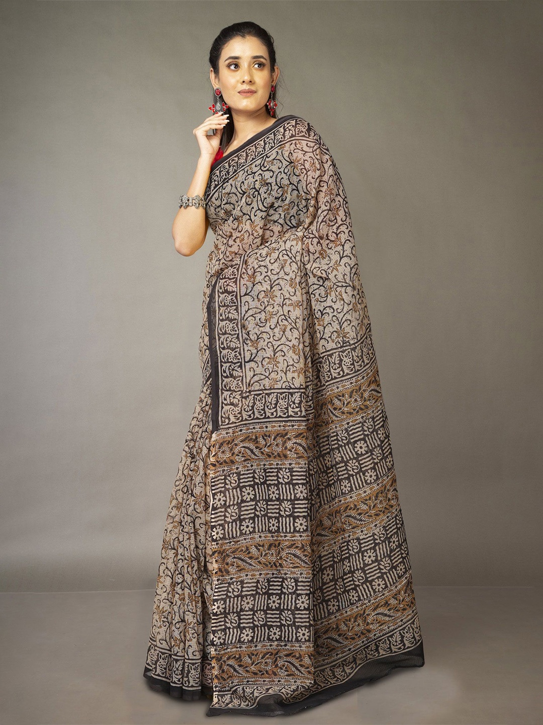 

Unnati Silks Pure Cotton Kalamkari Printed Kota Saree, Cream