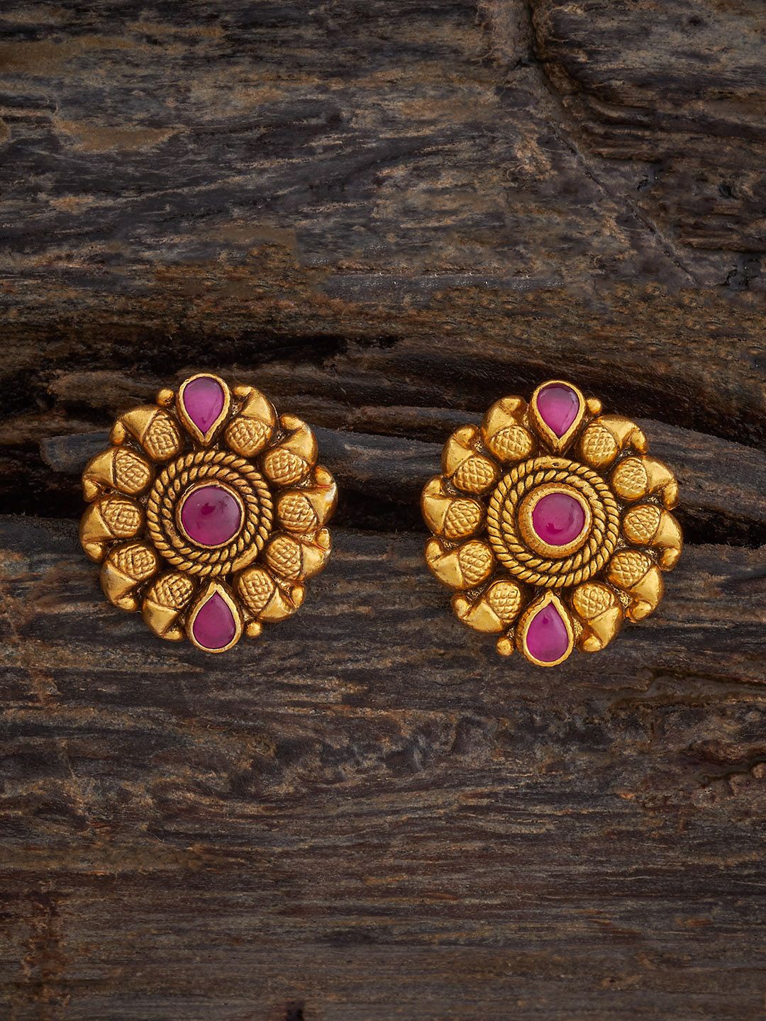 

Kushal's Fashion Jewellery Gold-Plated Stone Studded Circular Temple Studs Earrings