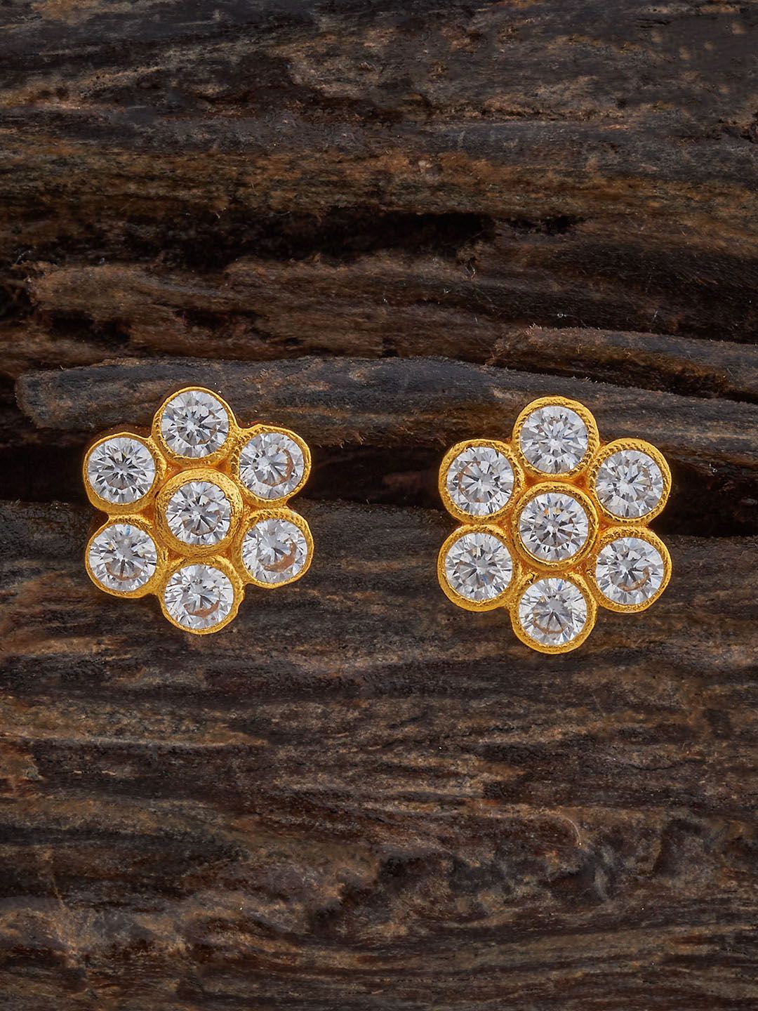 

Kushal's Fashion Jewellery Gold-Plated Silver Zircon Floral Temple Studs