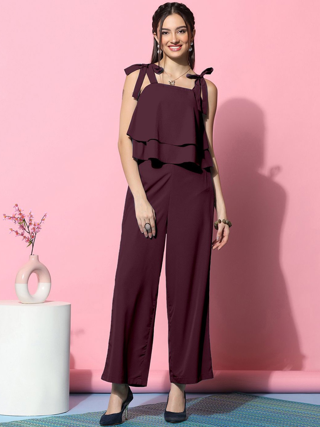 

Selvia Square Neck Top With Palazzos, Maroon