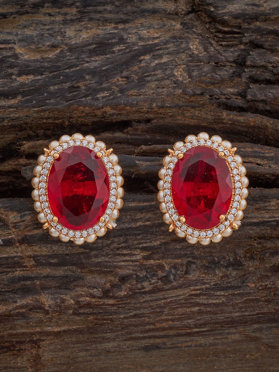 

Kushal's Fashion Jewellery Gold Plated Zircon Studded Circular Studs Earrings
