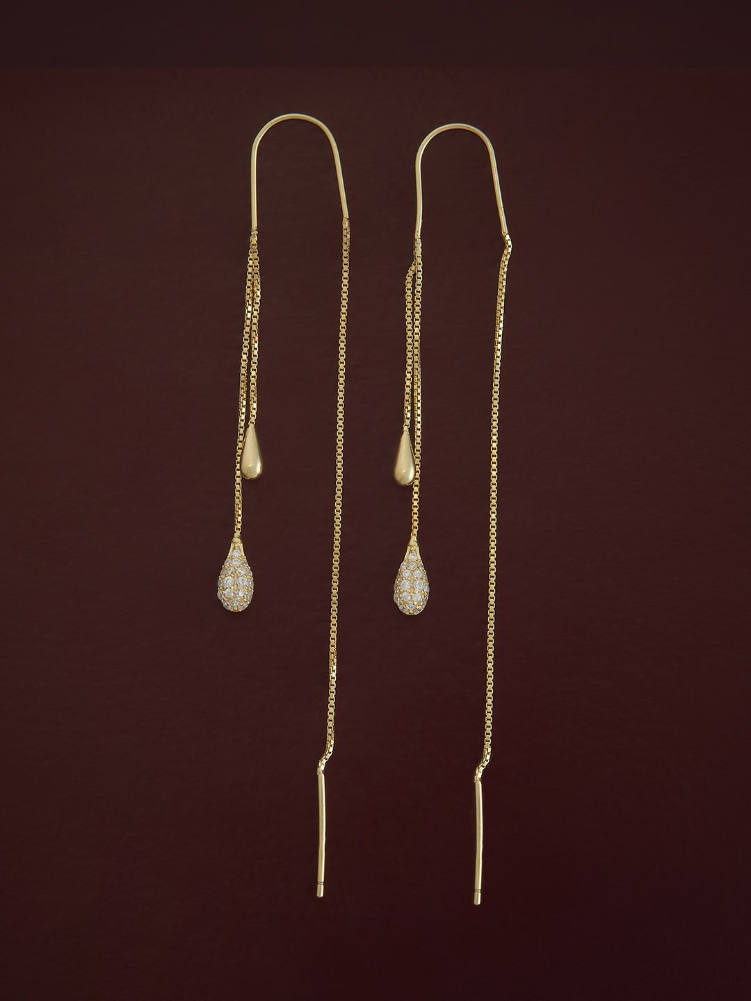 

Kushal's Fashion Jewellery Gold-Plated Silver Zircon Teardrop Shaped Drop Earrings