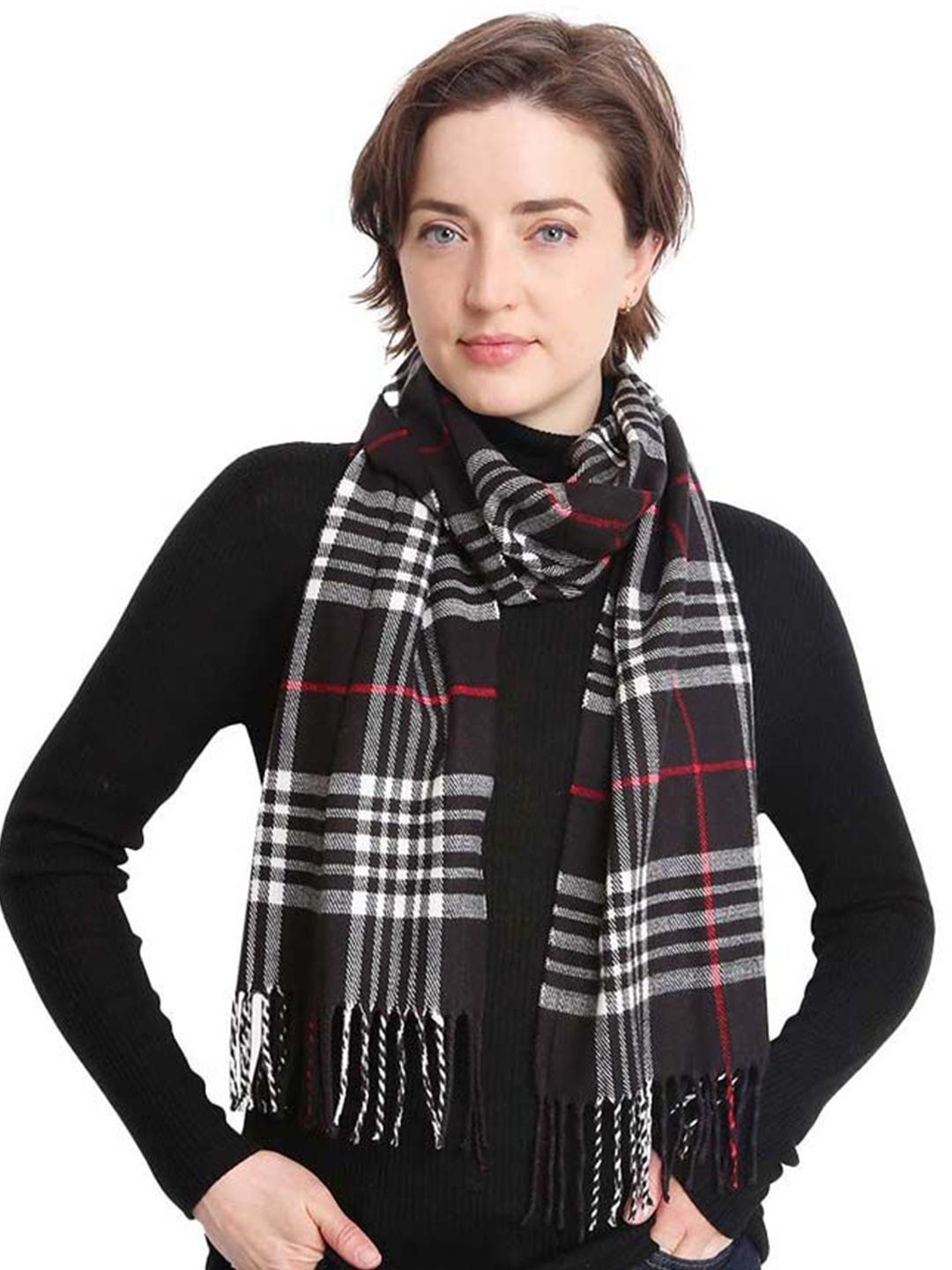 

Alexvyan Women Checked Scarf, Black