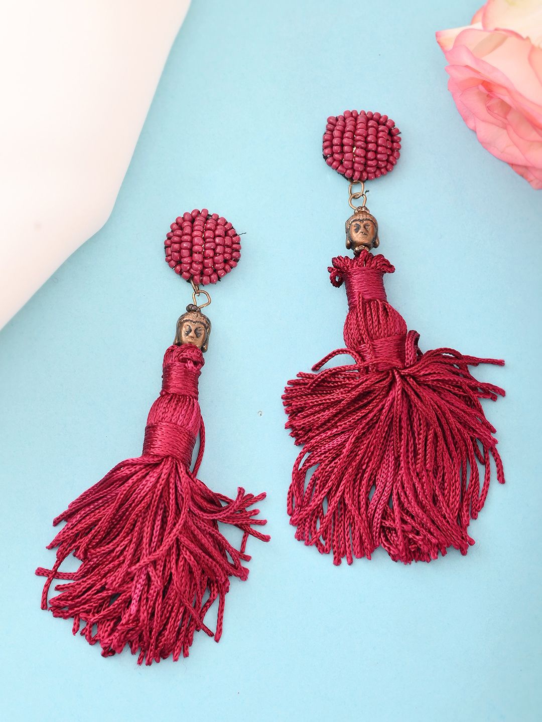 

RICHEERA Silver Plated Artificials Beads Beaded Contemporary Drop Earrings, Maroon