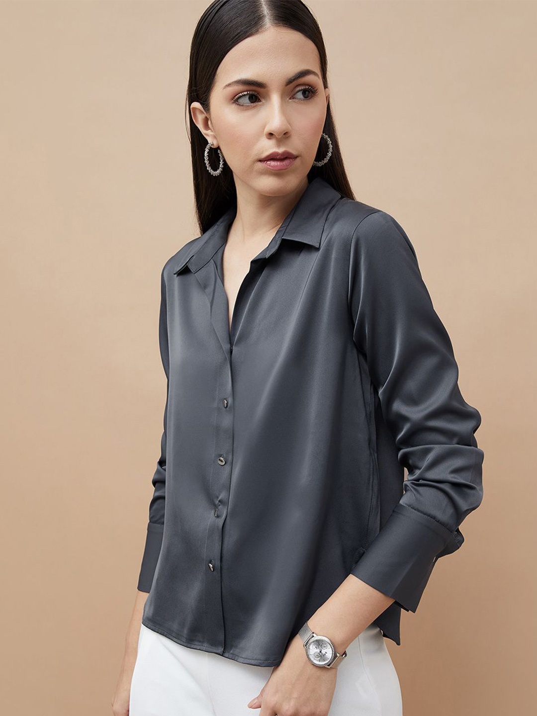 

CODE by Lifestyle Women Solid Shirt Style Top, Grey