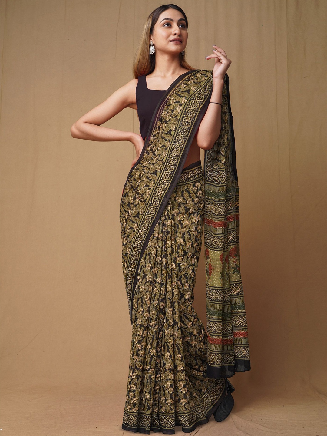 

Unnati Silks Pure Cotton Handloom Kota Saree, Black