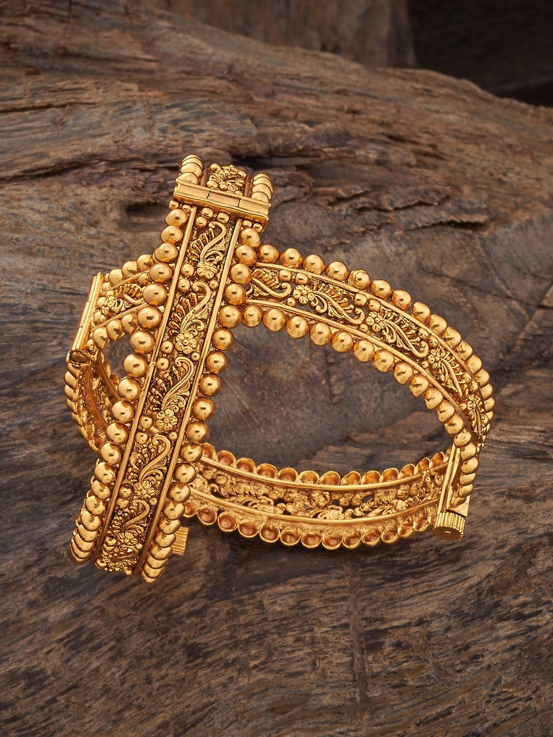 

Kushal's Fashion Jewellery Set Of 2 Gold-Plated Antique Bangles