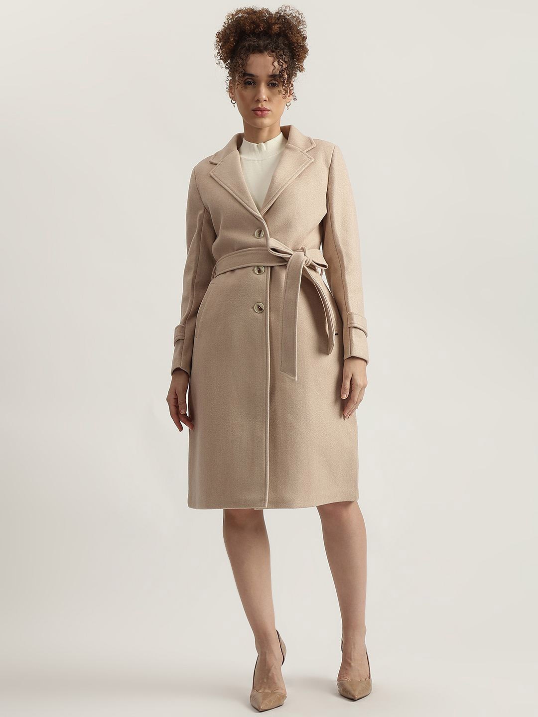 

ELLE Women Single-Breasted Overcoats, Beige