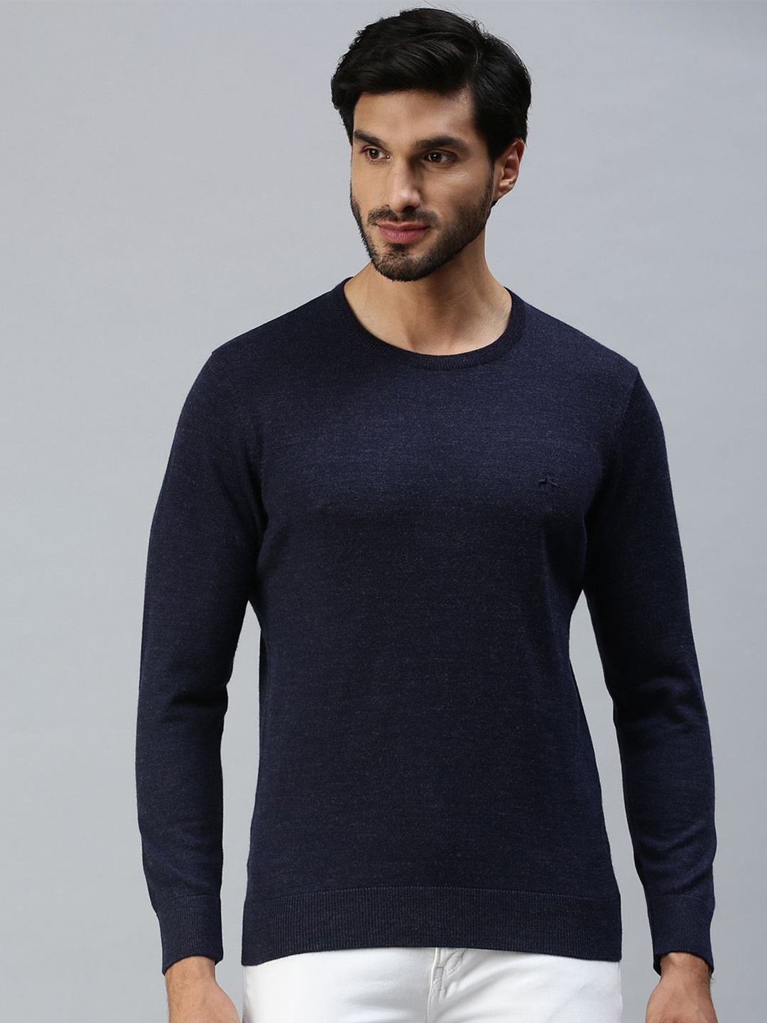 

98 Degree North Men Round Neck Woollen Pullover, Navy blue