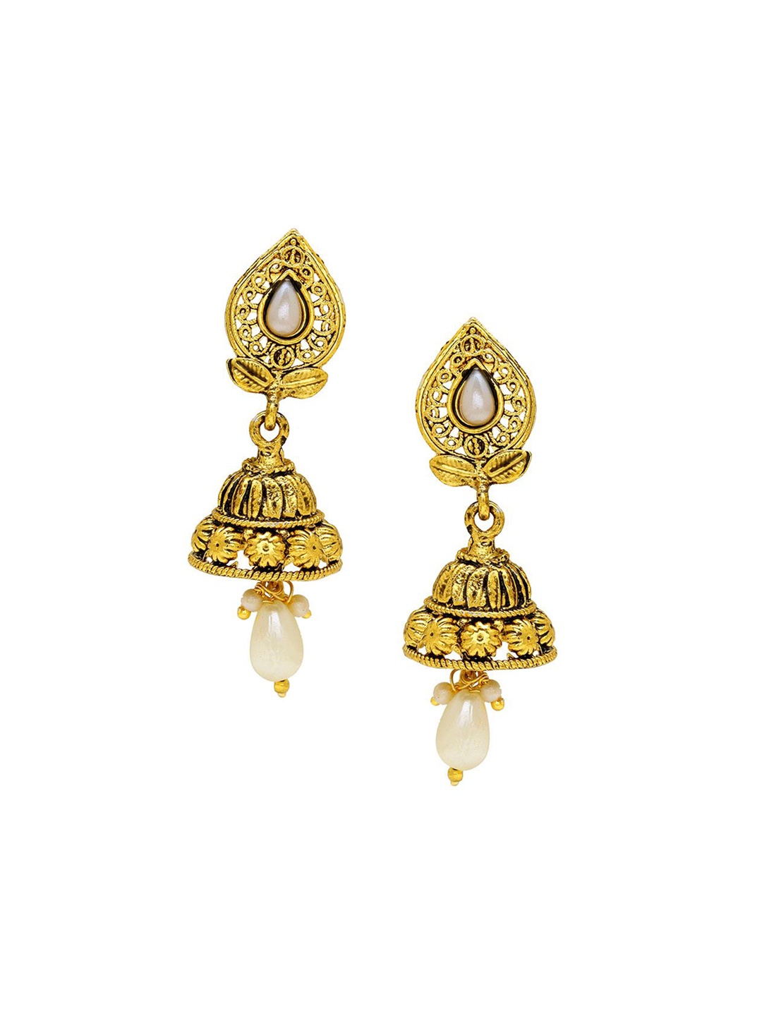 

MEMOIR Gold-Plated Quartz Studded & Pearls Dome Shaped Jhumkas