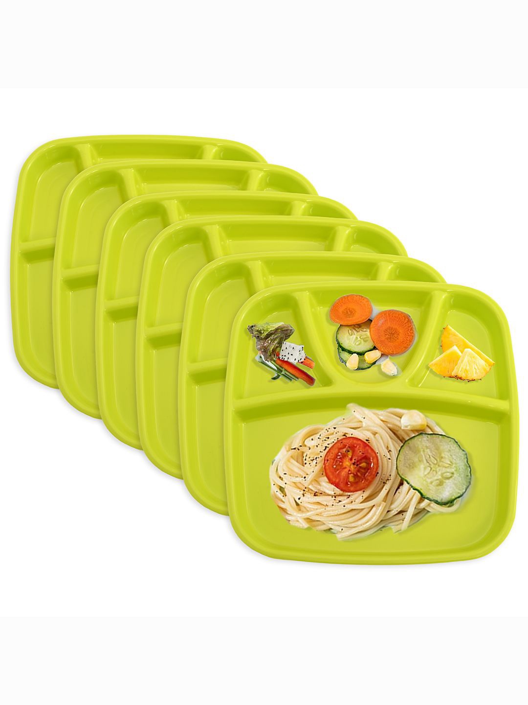 

Kuber Industries Green 6 Pieces 4 Sections Microwave Safe Plates