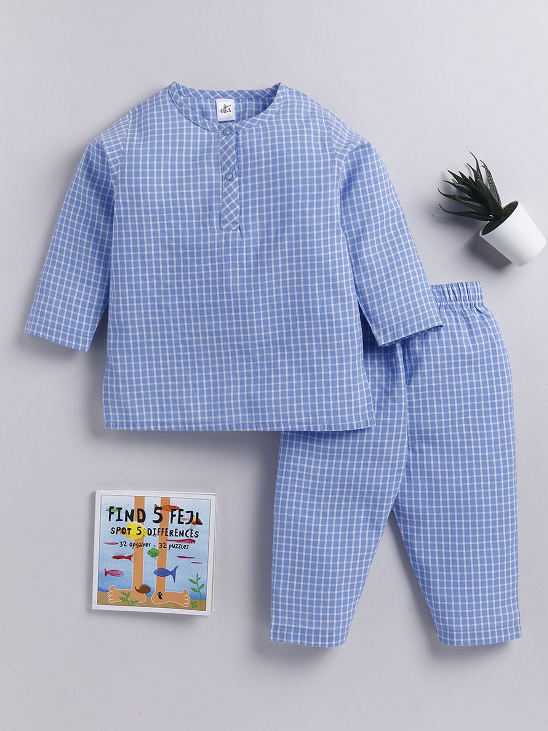 

Clt.s Kids Checked Pure Cotton Night suit, Blue