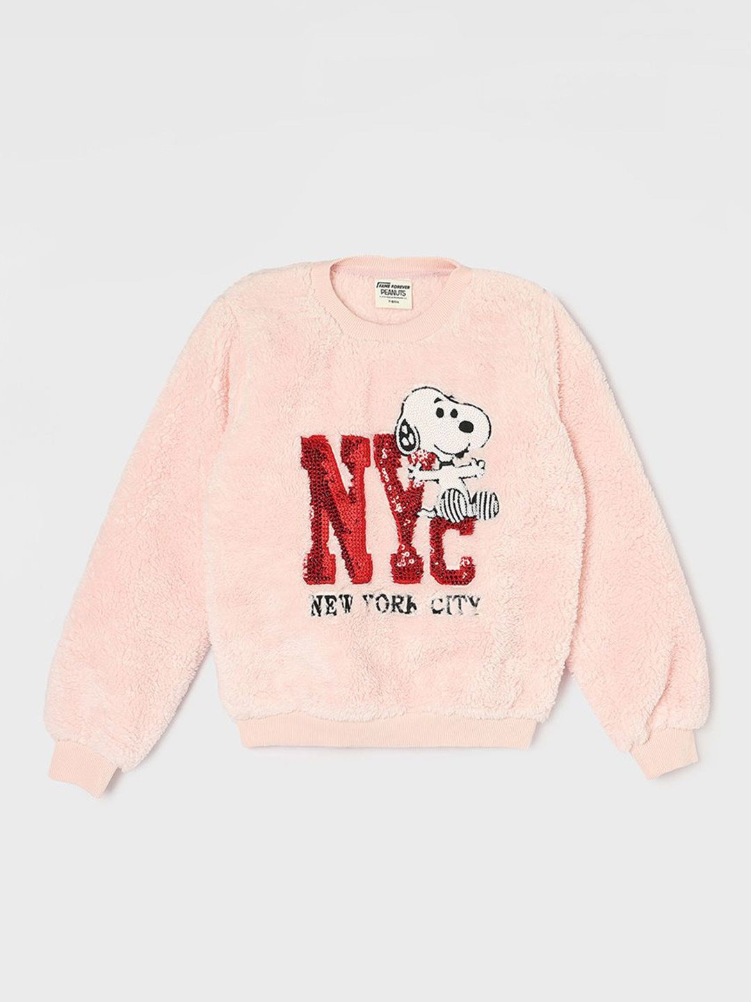

Fame Forever by Lifestyle Girls Graphic Printed Round Neck Long Sleeves Sweatshirt, Pink