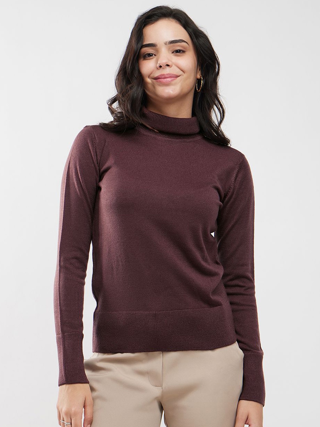 

FableStreet Women Turtle Neck Pullover, Brown