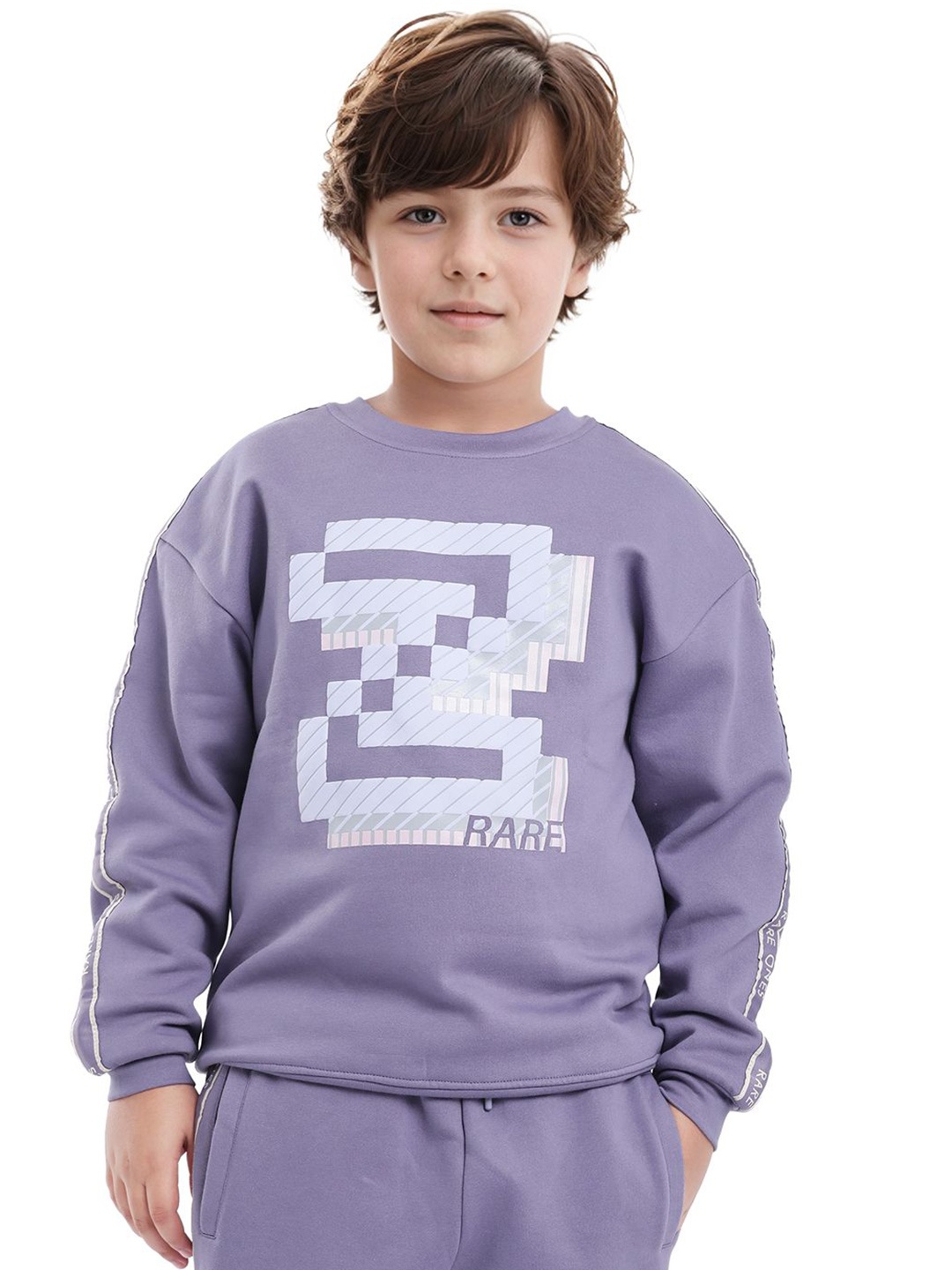 

RARE ONES Boys Graphic Printed Cotton Round Neck Long Sleeves Pullover Sweatshirt, Purple