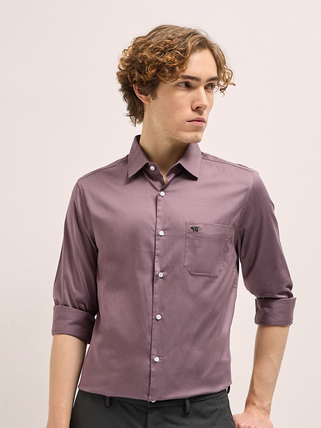 

THE BEAR HOUSE Cotton Tailored Fit Formal Shirt, Purple