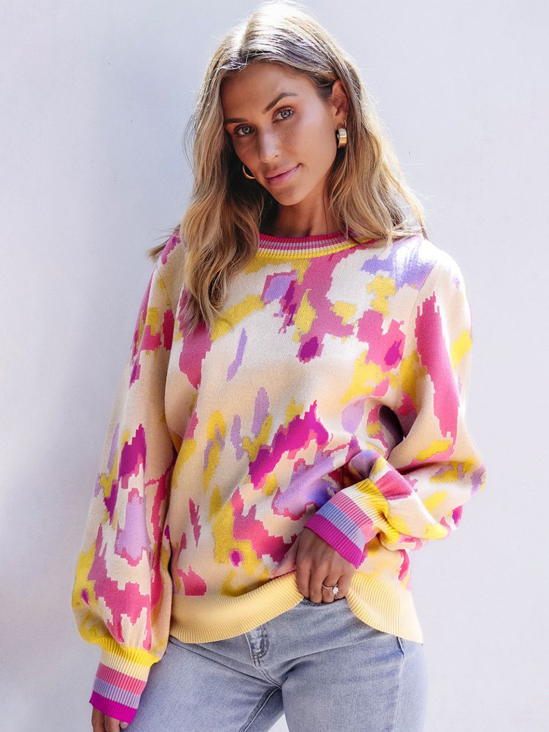 

StyleCast Women Printed Round Long Sleeves Neck Pullover, White