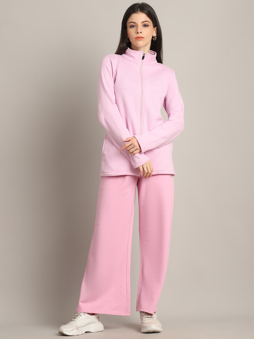 

Rute Women Mock Collar Pure Cotton Tracksuit, Pink