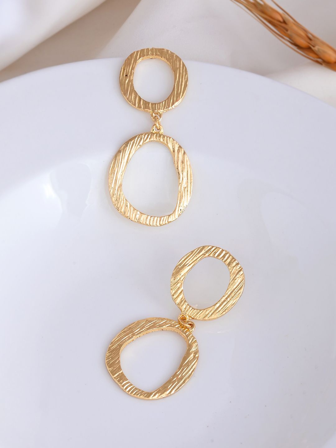 

RICHEERA Gold-Plated Contemporary Drop Earrings