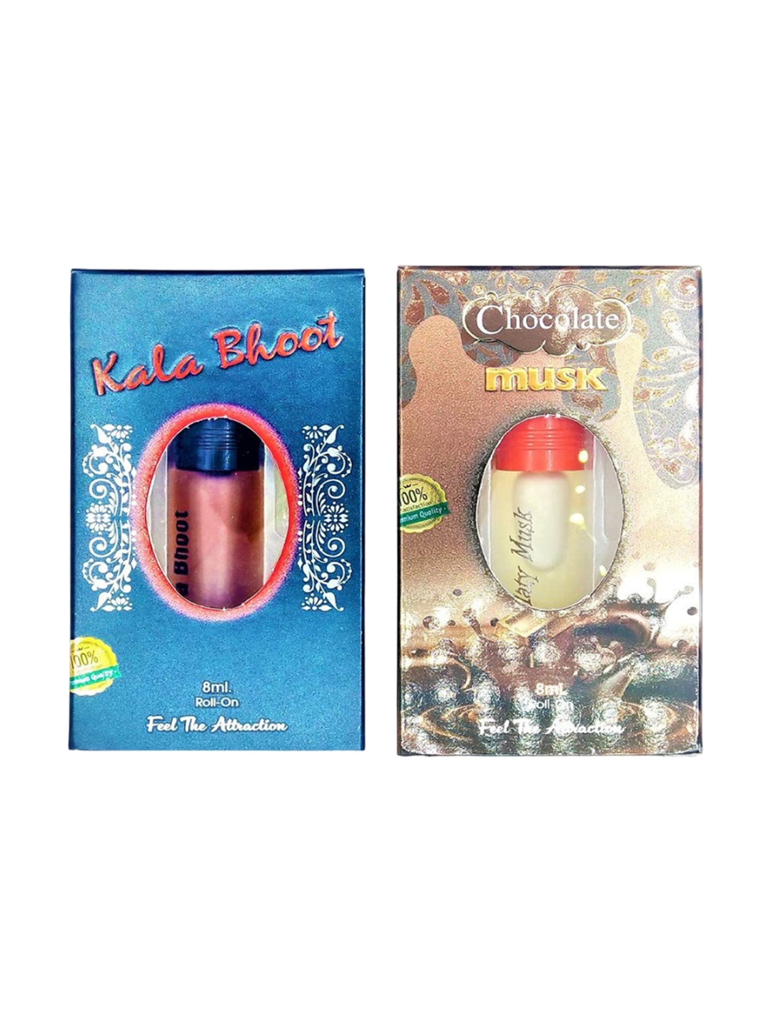 

RAVIOUR LIFESTYLE Set Of 2 Kala Bhoot & Chocola 100% Alcohol Free Roll On Attar - 8ml Each, Transparent