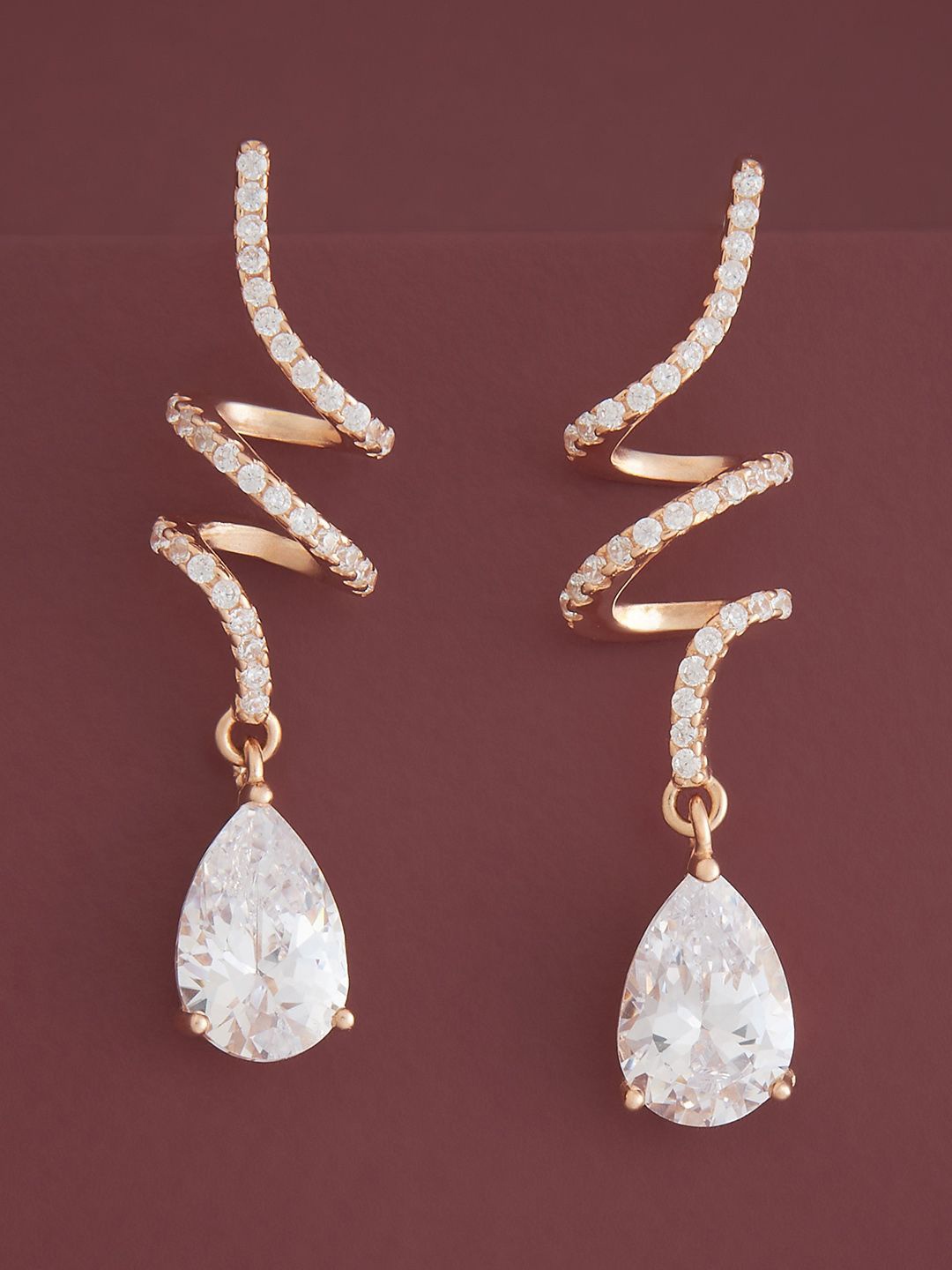 

Kushal's Fashion Jewellery Sterling Silver Zircon Rose Gold-Plated Drop Earrings