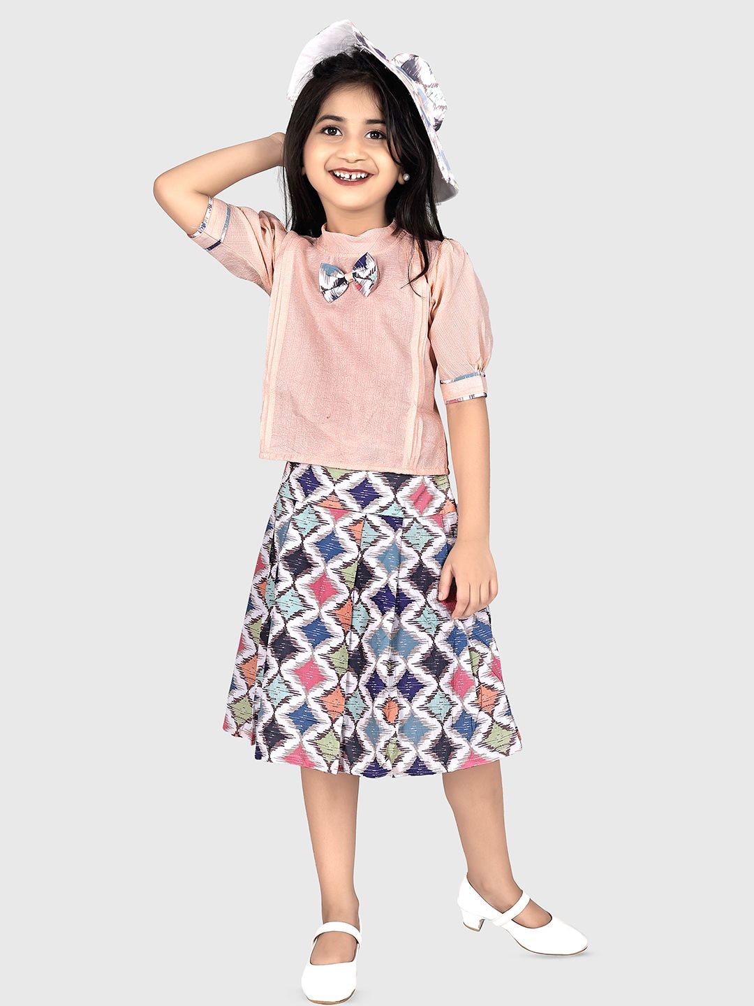 

Fabangel Girls Pure Cotton Top with Skirt, Peach
