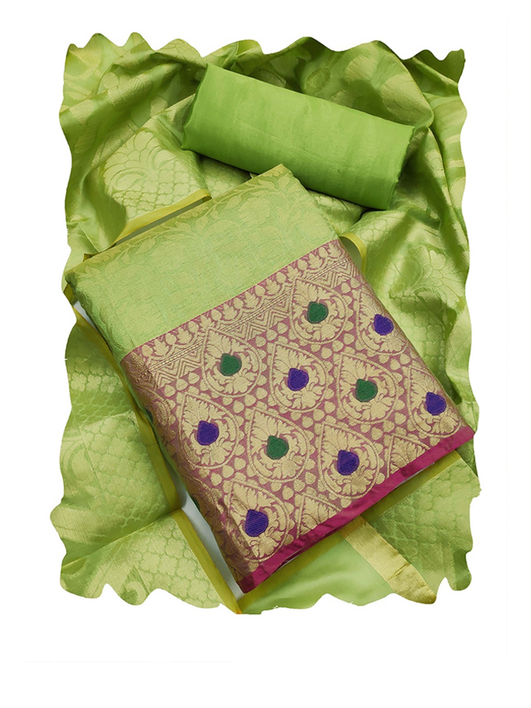 

Maroosh Woven Design Unstitched Dress Material, Green