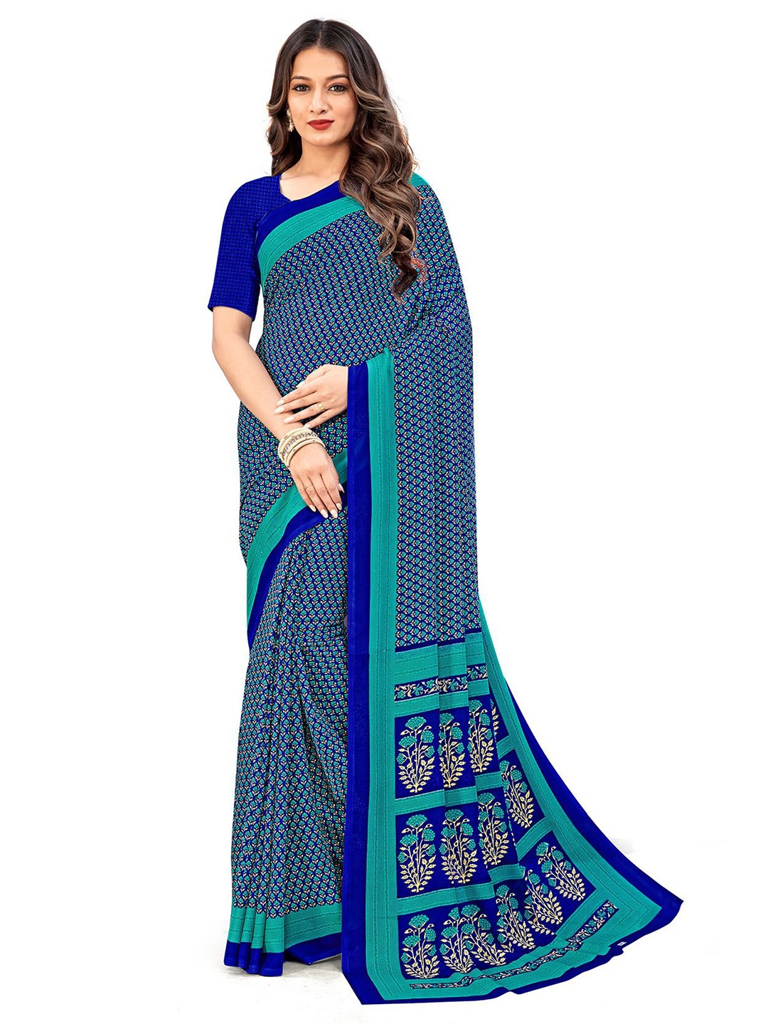 

Navvi Floral Printed Daily Wear Saree, Blue