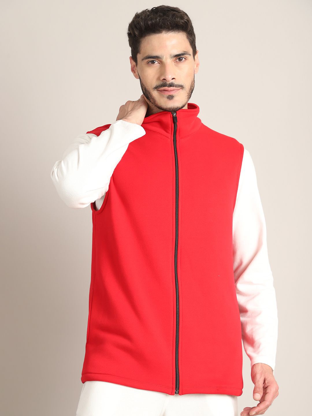 

Rute Men Cotton Mock Collar Sleeveless Sweatshirt, Red