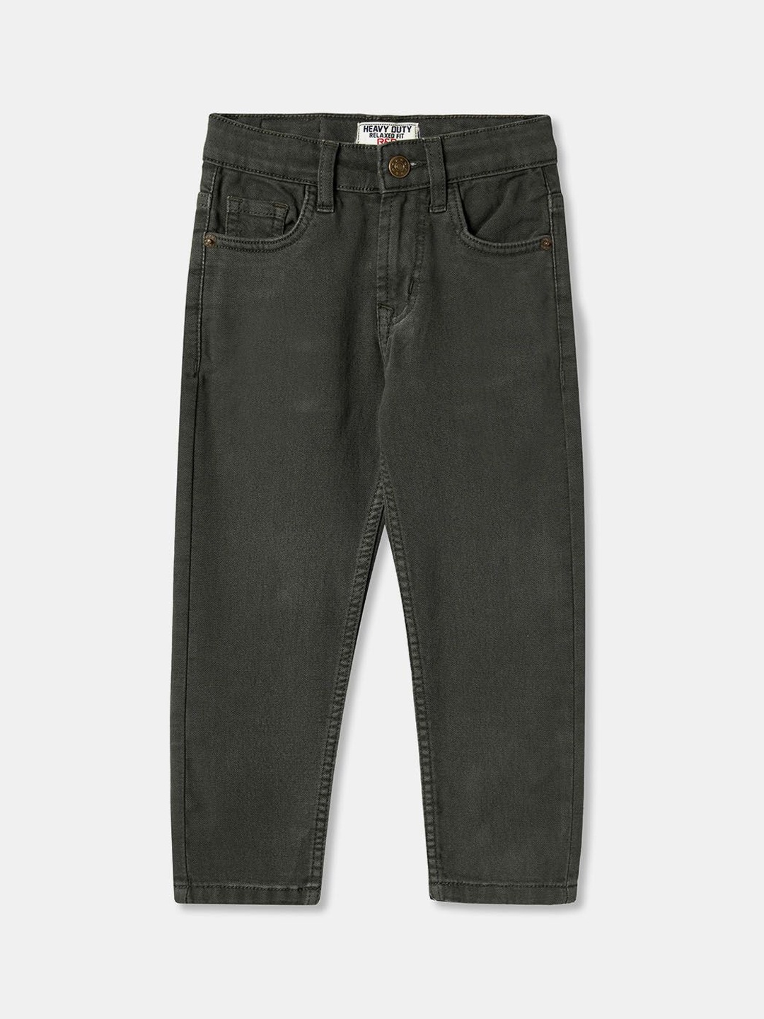 

R&B Boys Relaxed Fit Mid-Rise Cotton Jeans, Olive