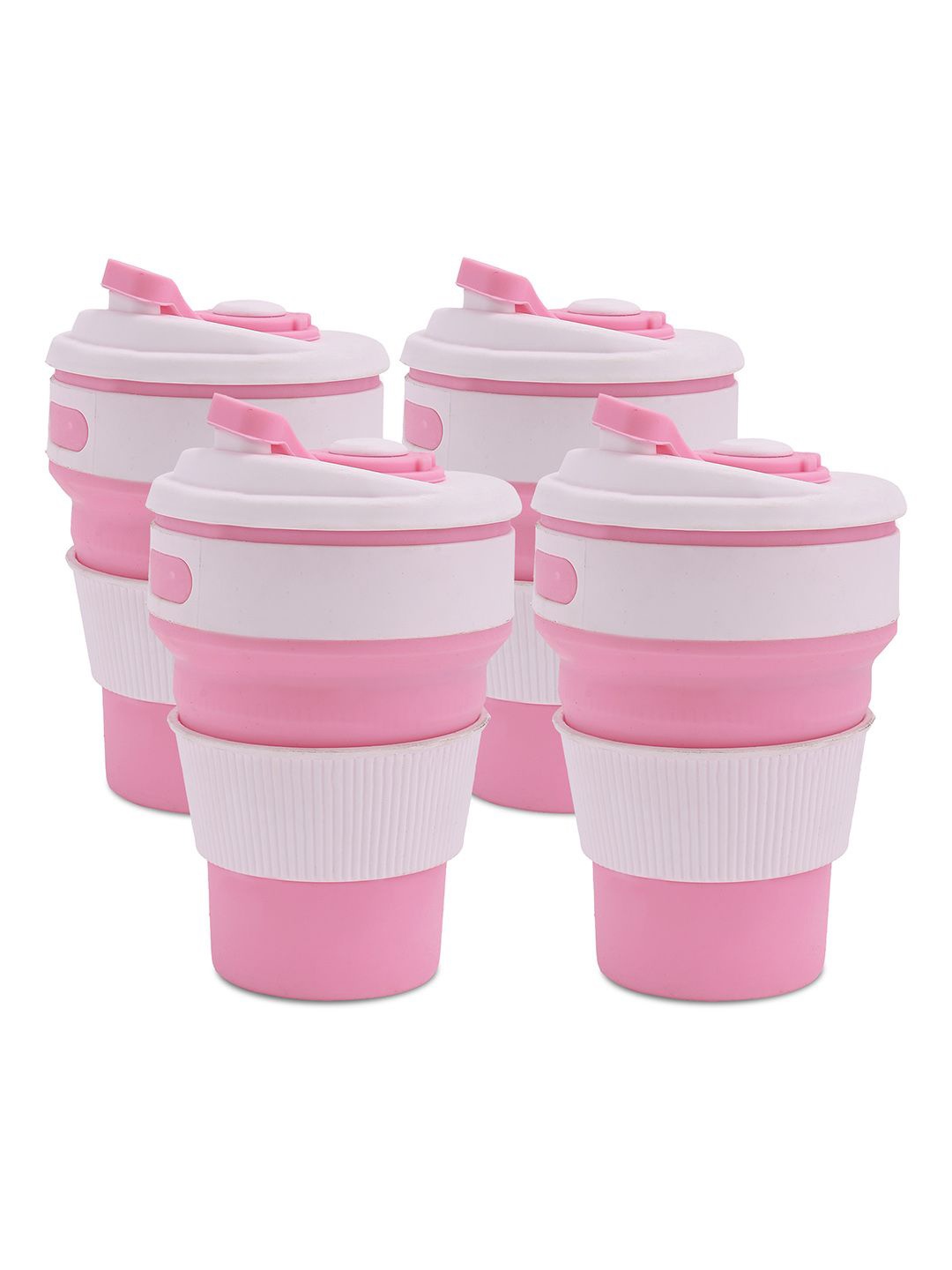 

Kuber Industries White & Pink 4 Pieces Printed Cup With Lid & Sipper Cover 350 ml